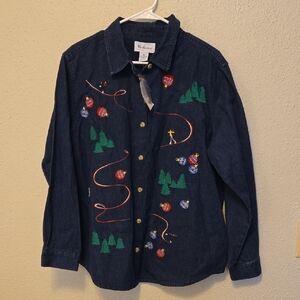 NWT Westbound Christmas Denim Button Down XL 100% Cotton